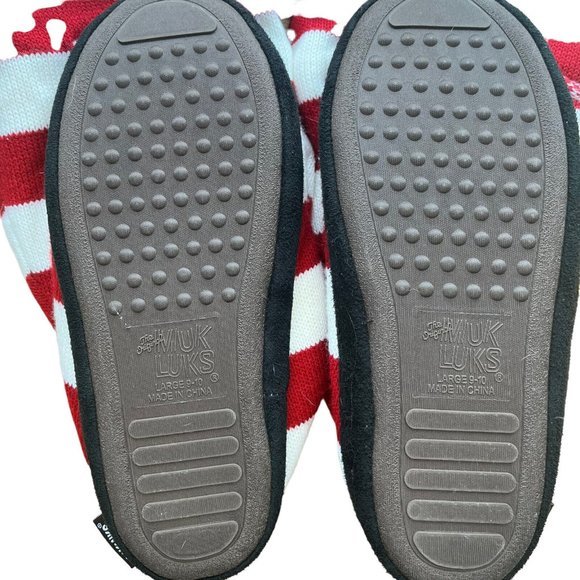 Muk Luks Slipper Tall Boots Red White Stripes Sweater Christmas Mens Size 9-10 - Picture 7 of 8